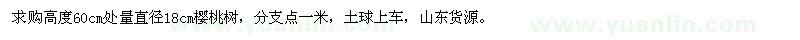求購高60公分處量直徑18公分櫻桃樹