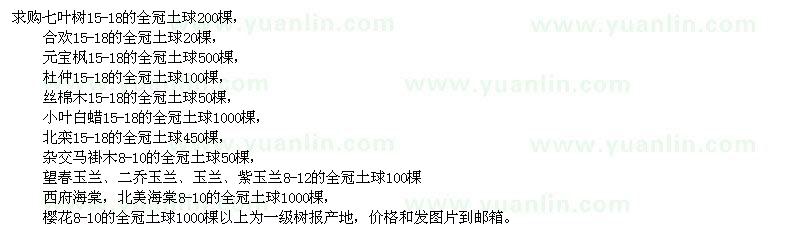 求購七葉樹、合歡、元寶楓、杜仲、絲棉木等苗木