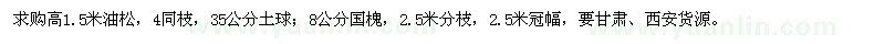 求購(gòu)高1.5米油松、8公分國(guó)槐