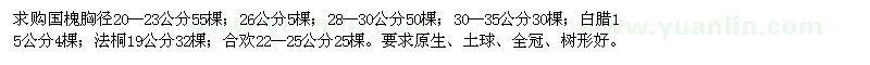 求購國槐、白蠟、法桐、合歡