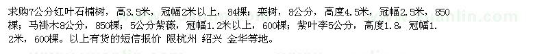 求購(gòu)紅葉石楠樹、欒樹、馬褂木、紫薇、紫葉李