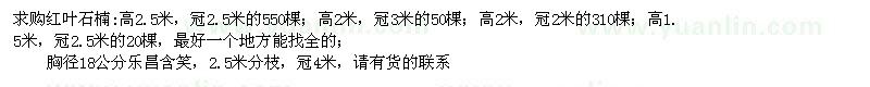 求購(gòu)紅葉石楠、樂(lè)昌含笑