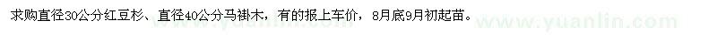 求購直徑30公分紅豆杉、直徑40公分馬褂木