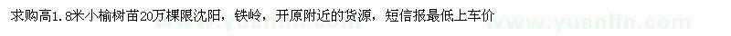 求購高1.8米小榆樹苗