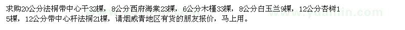 求購法桐、西府海棠、木槿、白玉蘭、杏樹