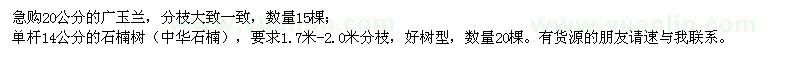 求購20公分廣玉蘭、14公分石楠樹
