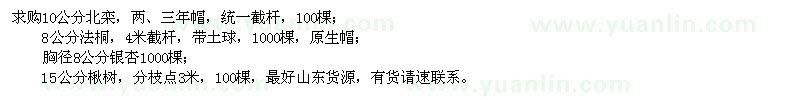 求購(gòu)10公分北欒、8公分銀杏、法桐、15公分楸樹(shù)
