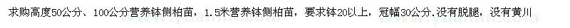求購(gòu)高50公分、100公分營(yíng)養(yǎng)缽側(cè)柏苗