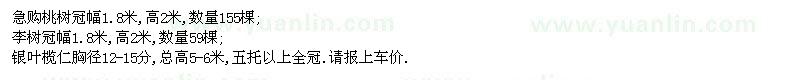 求購桃樹、李樹、銀葉欖仁