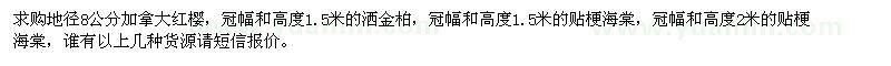 求購加拿大紅櫻、灑金柏、貼梗海棠