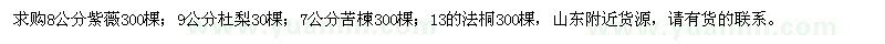 求購紫薇、杜梨、苦楝、法桐