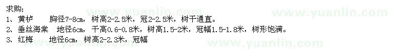 求購黃櫨、垂絲海棠、紅梅