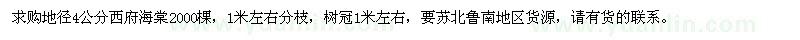 求購地徑4公分西府海棠