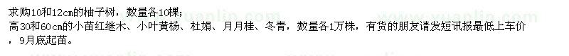 求購柚子樹、紅繼木、小葉黃楊
