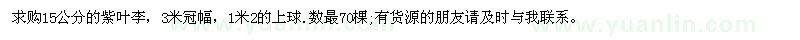 求購15公分紫葉李