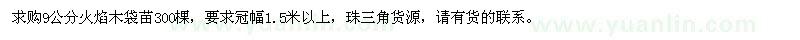 求購9公分火焰木袋苗