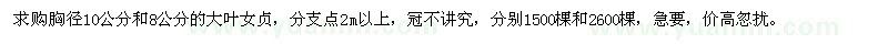 求購胸徑8、10公分大葉女貞