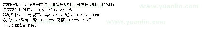 求購紅花紫荊、粉花夾竹桃、雞冠刺桐、秋楓
