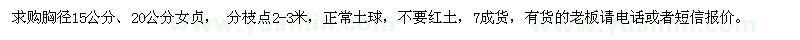 求購胸徑15公分、20公分女貞