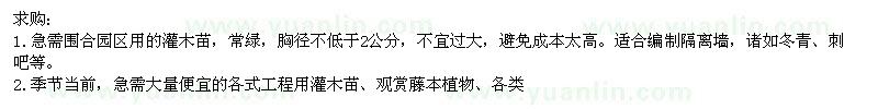 求購1.2-1.5米左右灌木苗