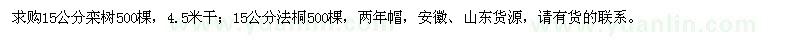 求購(gòu)15公分欒樹、法桐