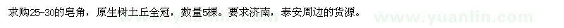 求購(gòu)25-30的皂角 數(shù)量5棵 