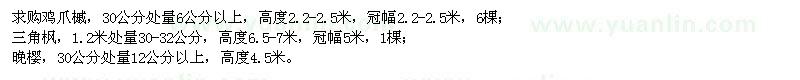 求購雞爪槭、三角楓、晚櫻、海棠、單桿桂花