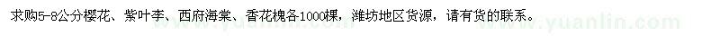 求購櫻花、紫葉李、西府海棠、香花槐