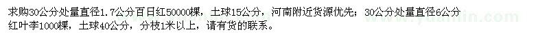 求購(gòu)1.7公分百日紅、6公分紅葉李
