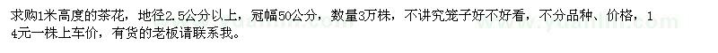 求購高度1米茶花
