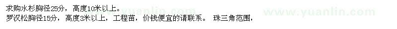 求購胸徑25公分水杉、胸徑15公分羅漢松