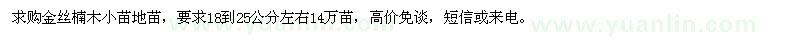 求購金絲楠木小苗地苗