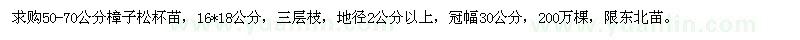 求購50-70公分樟子松杯苗