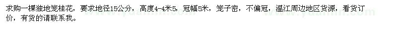 求購地徑15公分獨(dú)地籠桂花