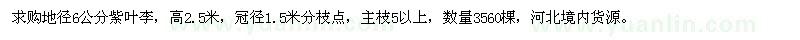 求購地徑6公分紫葉李