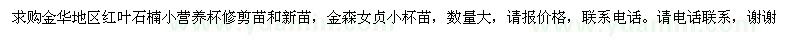 求購紅葉石楠金森女貞小營養(yǎng)杯