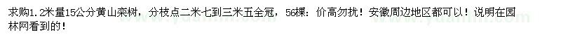 求購1.2米量15公分黃山欒樹