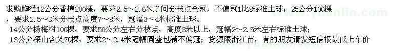 求購香樟、楊梅、樂昌含笑