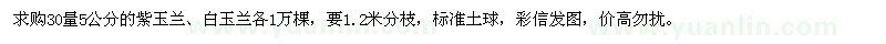 求購30量5公分的紫玉蘭,白玉蘭