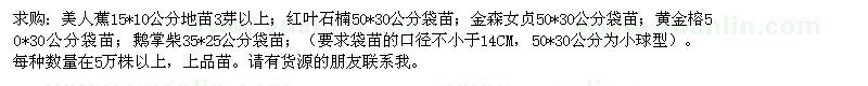 求購美人蕉、黃金榕、鵝掌柴袋苗