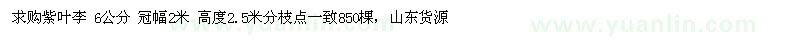 求購紫葉李 6公分 冠幅2米