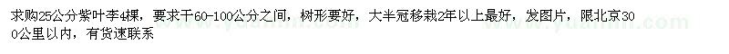 求購25公分紫葉李
