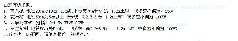 求購雞爪槭、花石榴、西府海棠、叢生紫荊