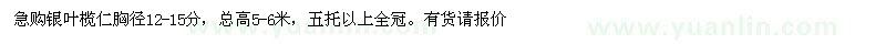 求購胸徑12-15公分銀葉欖仁