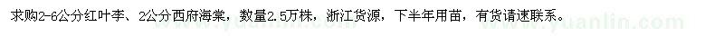 求購紅葉李、西府海棠