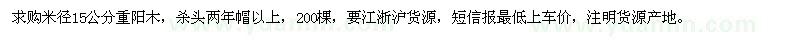求購米徑15公分重陽木