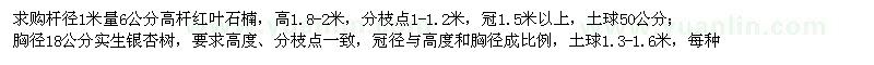 求購6公分高桿紅葉石楠、18公分實(shí)生銀杏樹