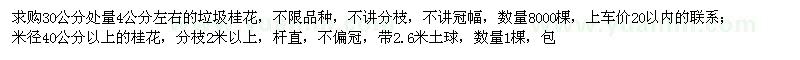 求購4公分左右垃圾桂花、40公分以上桂花