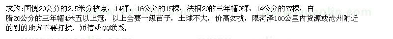 求購國槐、法桐、白蠟