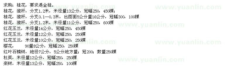 求購桂花、紅花玉蘭、櫻花